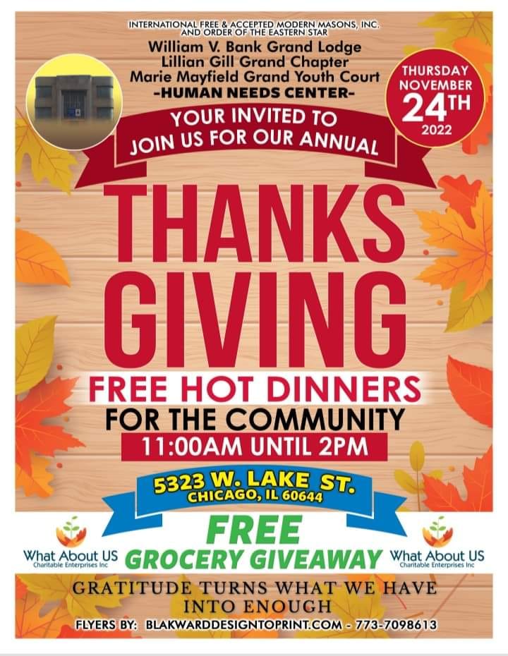 Free hot dinners will be available from 11 a.m. to 2 p.m. Nov. 23 at 5323 W. Lake St.
